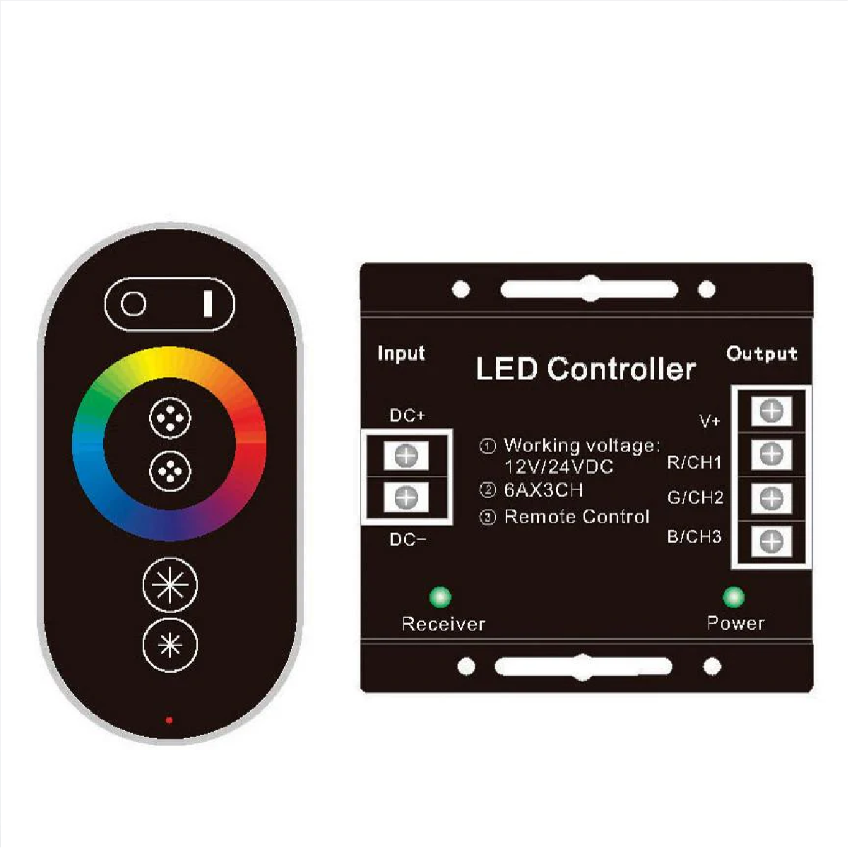Led Smart Controller 12/24V , RGB Strip Controller Controller with Adjustable Speed Brightness Sensitivity 20m Remote Control High Sensitivity.