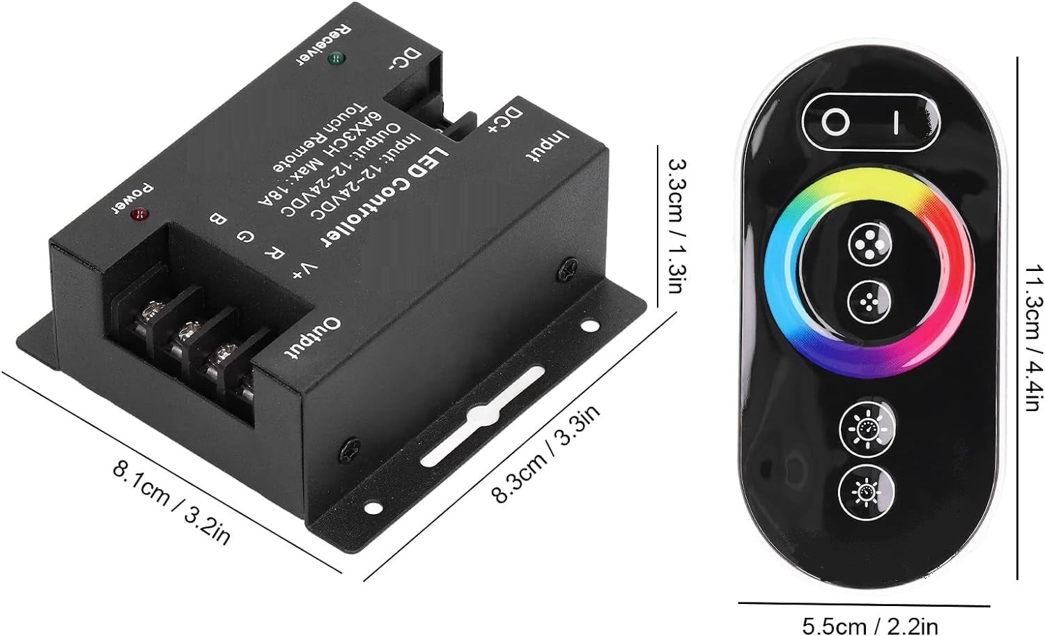 Led Smart Controller 12/24V , RGB Strip Controller Controller with Adjustable Speed Brightness Sensitivity 20m Remote Control High Sensitivity.