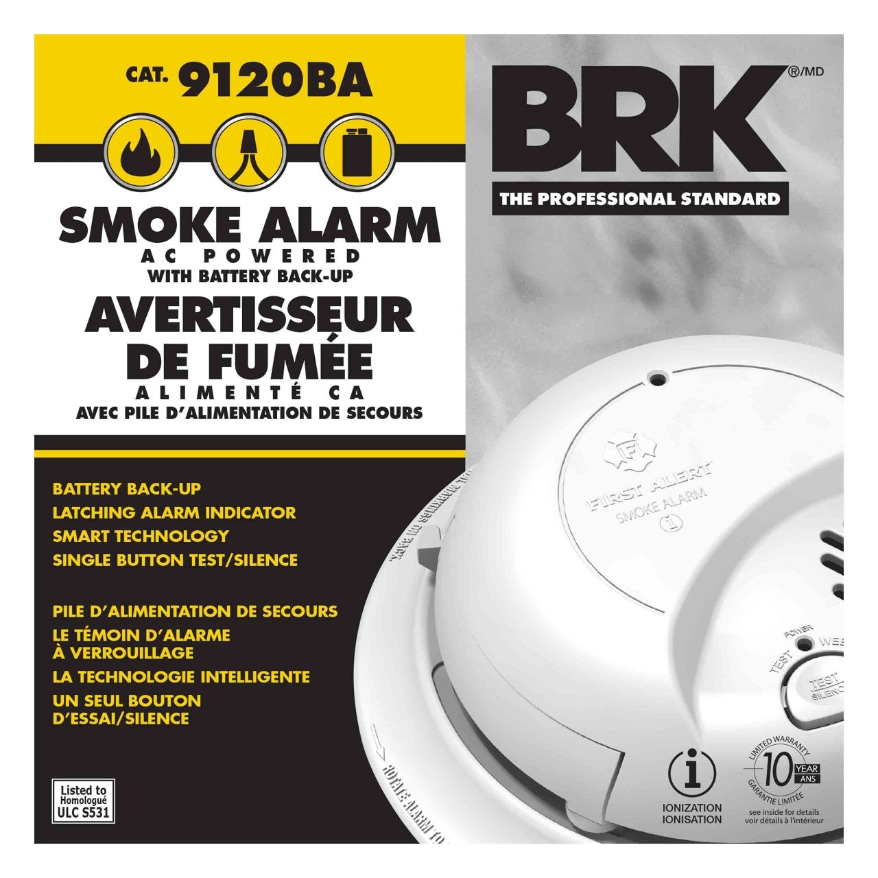 9120BA Hardwired Ionization Smoke Alarm With Battery Backup