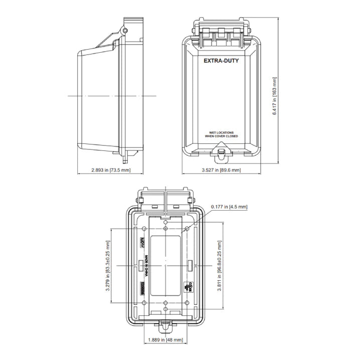 Extra-Duty in-Use Weatherproof Outdoor Decorator GFCI Receptacle Outlets, 1-Gang 6.1” H x 3.4” W x 2.8” D, IUC1V-D, Clear Cover