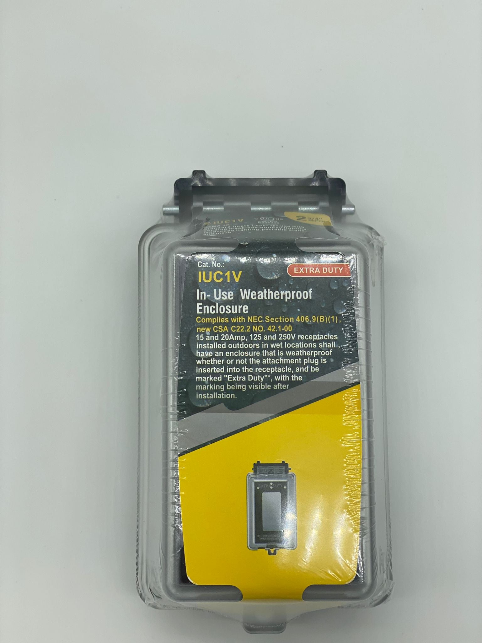 Extra-Duty in-Use Weatherproof Outdoor Decorator GFCI Receptacle Outlets, 1-Gang 6.1” H x 3.4” W x 2.8” D, IUC1V-D, Clear Cover