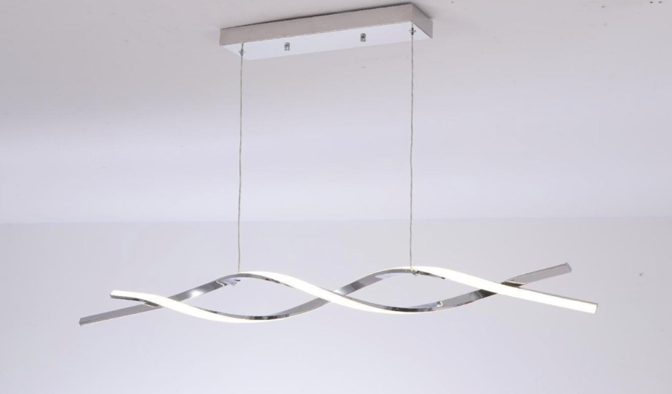 LED Modern Hanging Pendant Chandelier Light Linear wave shape / Chrome Finish